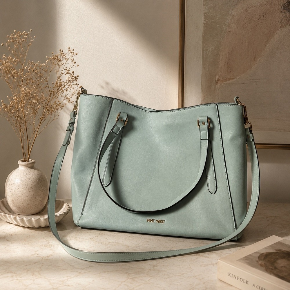 Nine West Mint Green Pebble Tote Bag Crossbody Satchel Gold Pastel Chic Summer